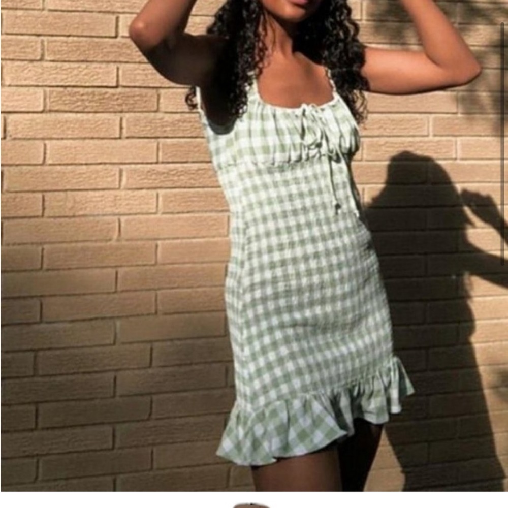 Ciao Lucia Green & White Gingham Mini Dress